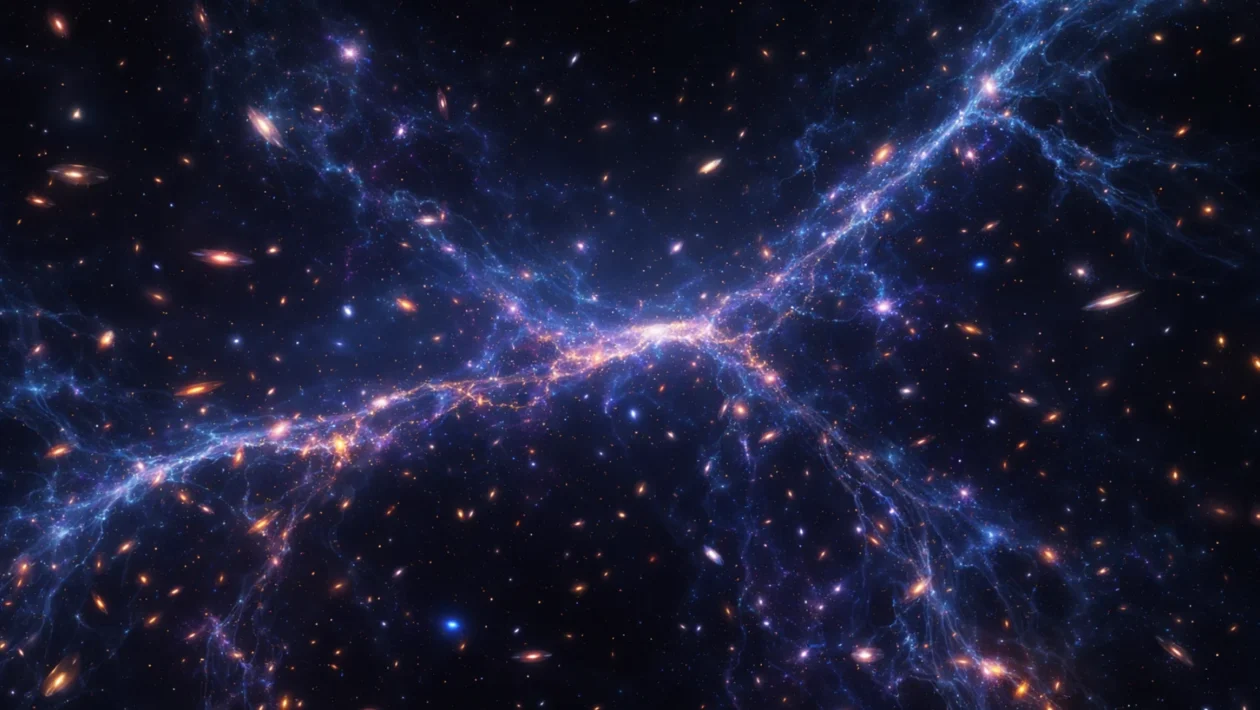 Vizualni prikaz ubrzanog širenja svemira s galaksijama koje se udaljavaju, simbol tamne energije