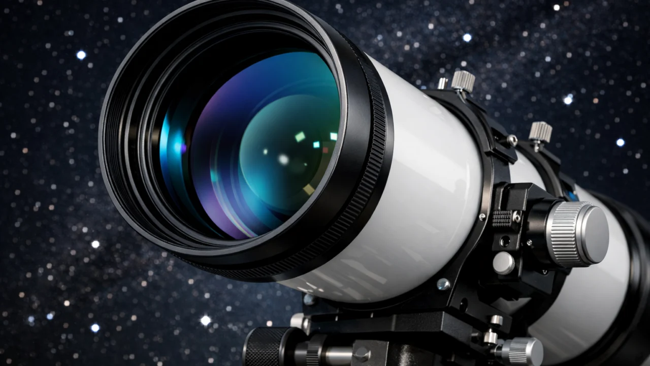 Detaljan prikaz objektiva i montaže teleskopa za astronomsko promatranje