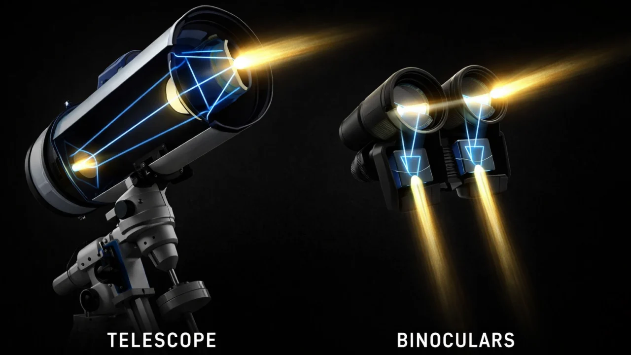 Način skupljanja svjetlosti kod teleskopa i dvogleda objašnjen vizualno