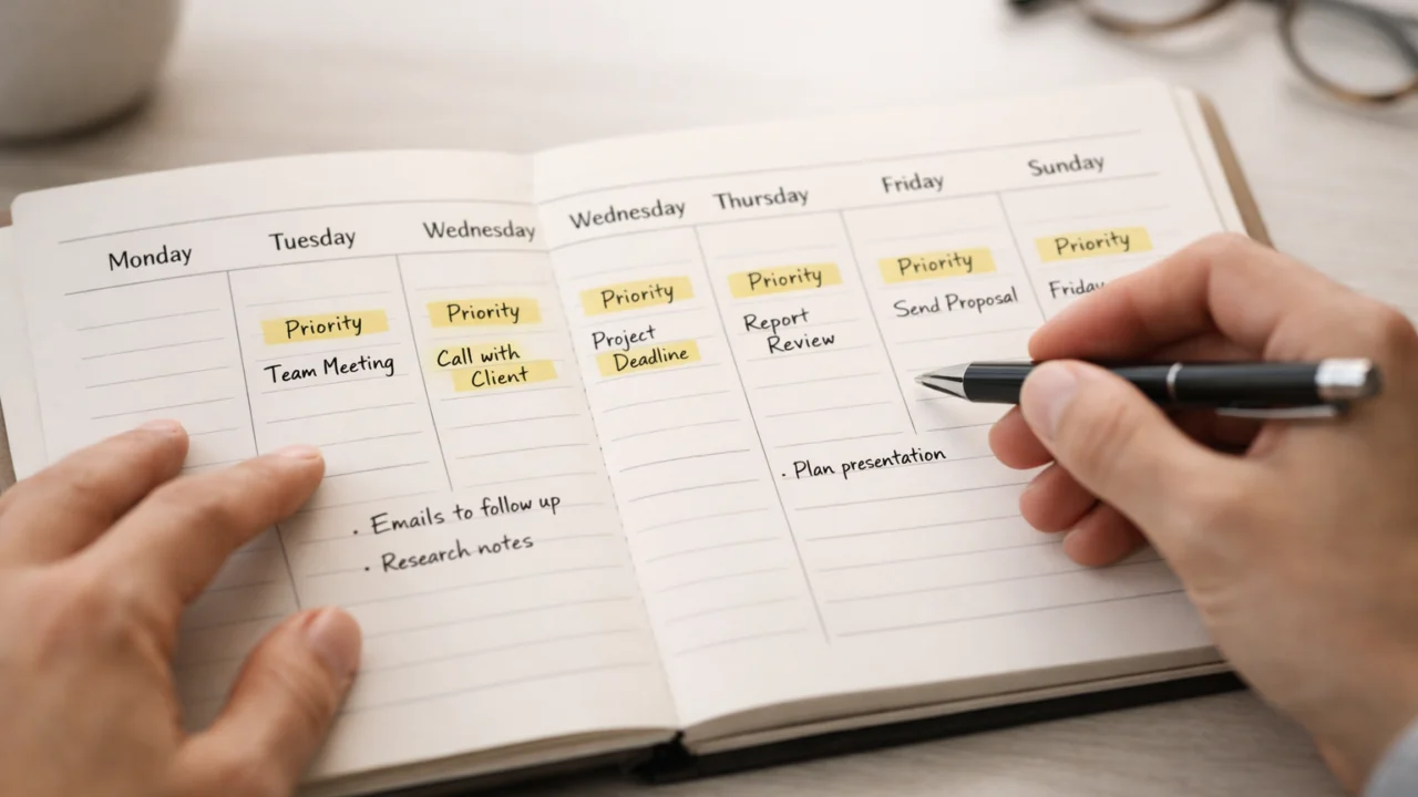 Detaljan tjedni plan s jasno označenim prioritetima za bolju organizaciju vremena