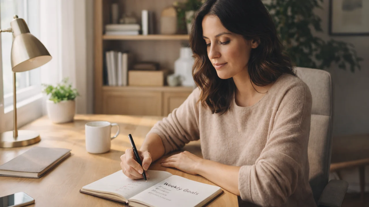 Postavljanje tjednih ciljeva u bilježnicu kao dio pregleda bez dodatnog pritiska