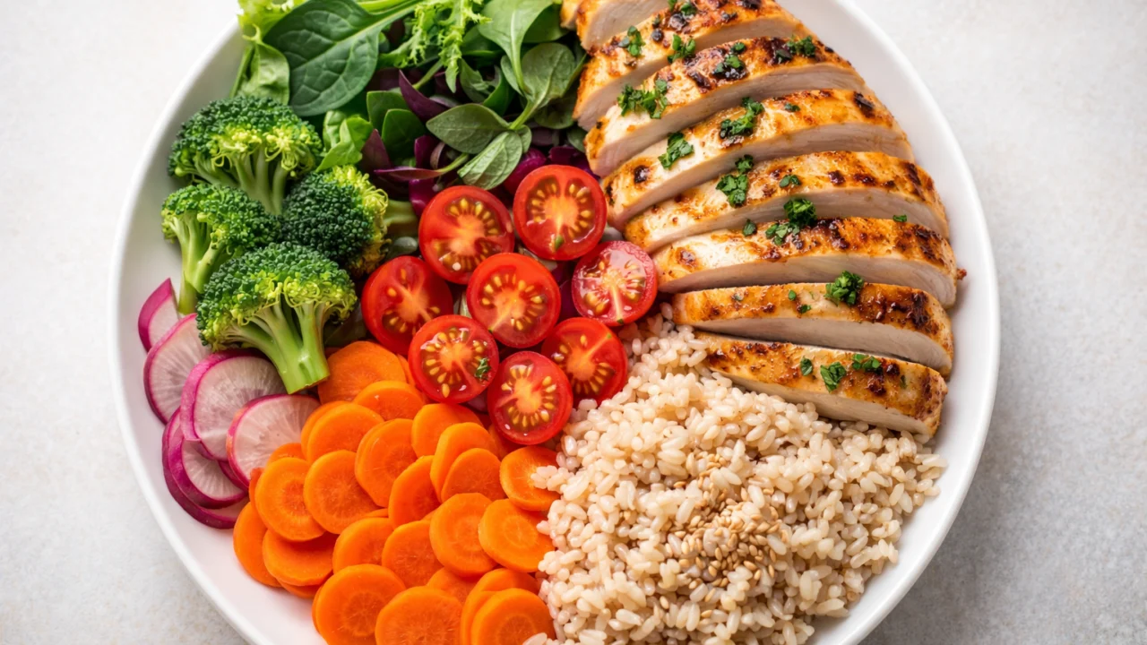 Vizualni prikaz omjera povrća, proteina i žitarica na uravnoteženom tanjuru