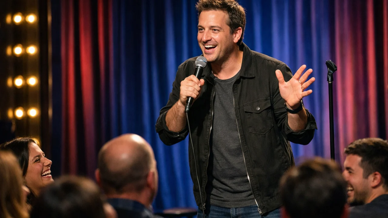 Stand-up komičar koristi opservacijski humor i komentira svakodnevne situacije pred publikom