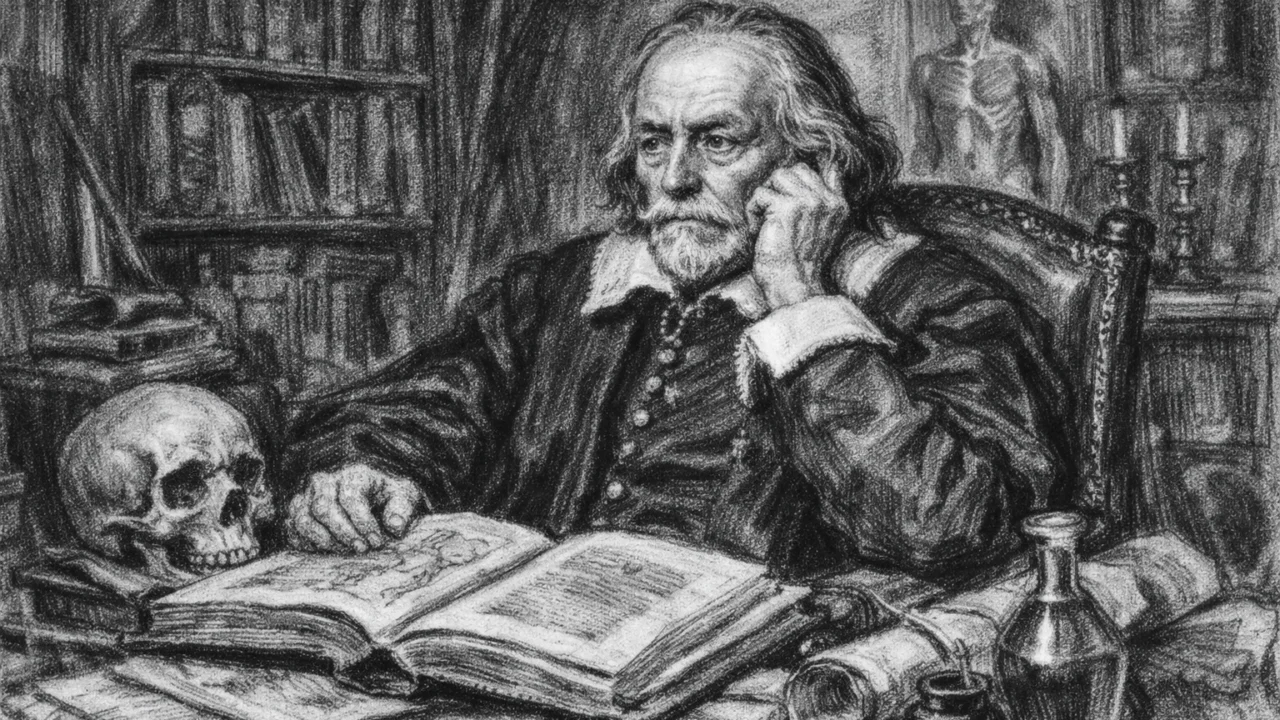 William Harvey u kasnijim godinama kao ugledni liječnik predstavljen u uglj stil crtežu
