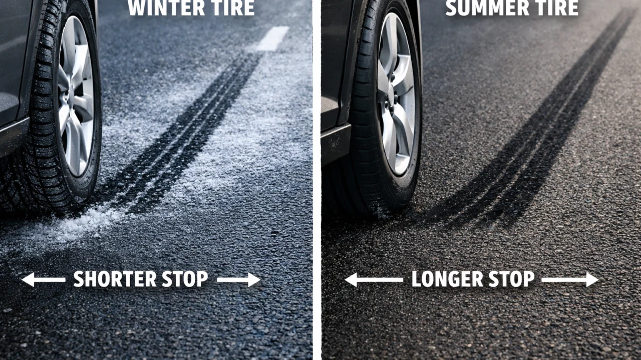 Usporedba kočenja zimskih i ljetnih guma na hladnom asfaltu i razlika u zaustavnom putu