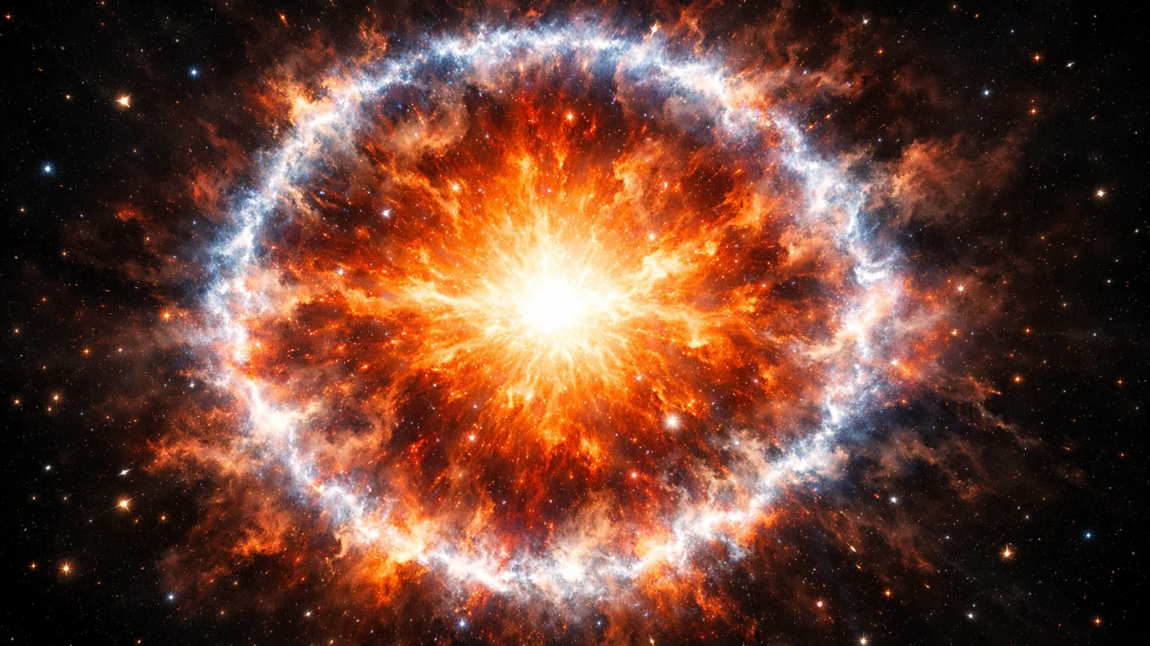 Eksplozija supernove masivne zvijezde koja oslobađa golemu energiju i raspršuje teške kemijske elemente