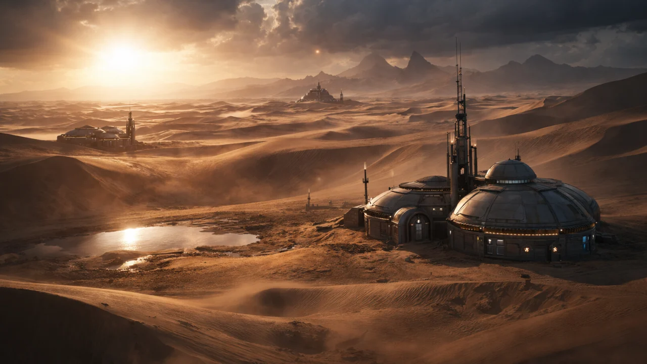 Vizija budućeg svijeta s ograničenim resursima vode, inspirirana znanstvenom fantastikom i klimatskim temama