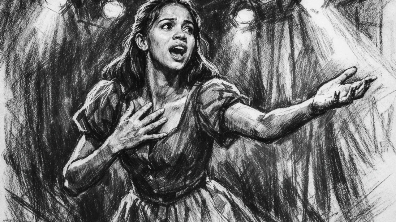 Kazališna scena mlade Zoe Saldane u New Yorku prikazana u ugalj stilu