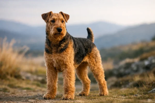 Airedale terijer u prirodi, snažan i samouvjeren pas karakterističnog izgleda