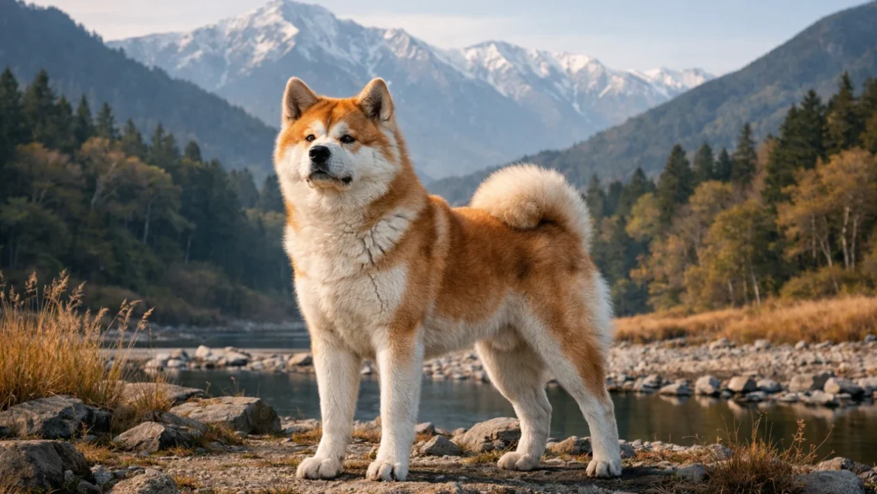Akita inu pas u prirodnom japanskom krajoliku – snažna i dostojanstvena pasmina