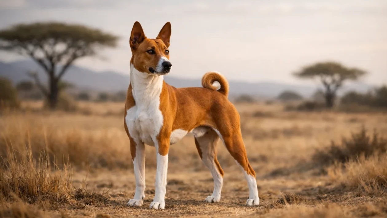 Basenji pas bez laveža u prirodnom okruženju, prepoznatljiva afrička pasmina