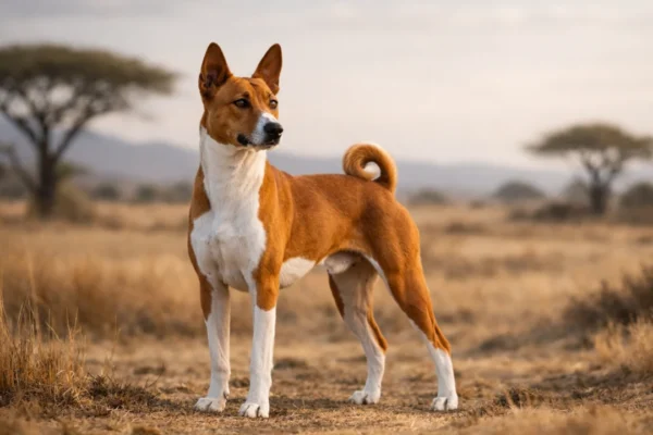 Basenji pas bez laveža u prirodnom okruženju, prepoznatljiva afrička pasmina