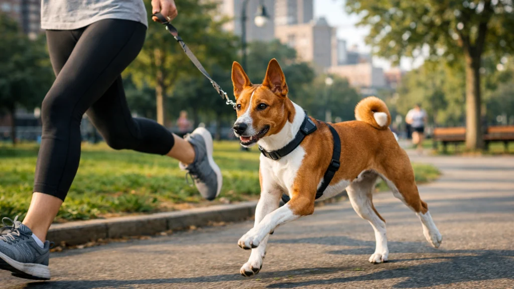 Basenji u jutarnjem trčanju s vlasnikom, primjer pravilne dnevne aktivnosti