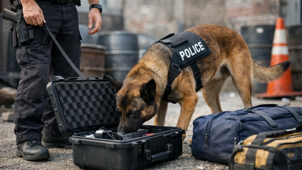 Belgijski ovčar malinois u policijskom treningu detekcije