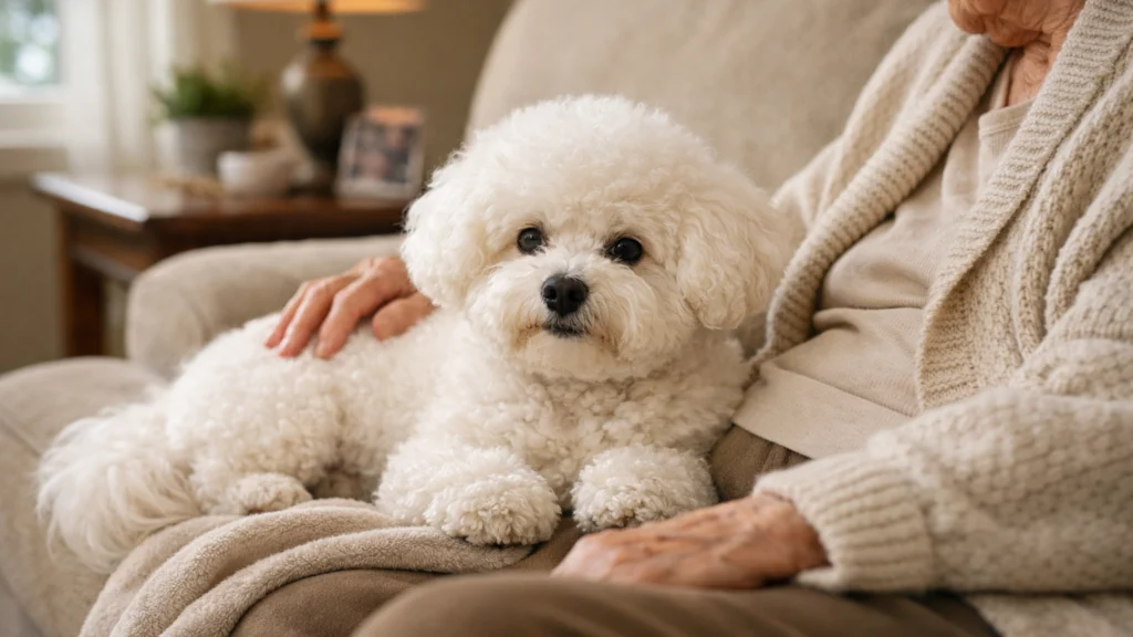 Bichon frise kao društveni pas za starije osobe u dnevnom boravku