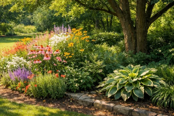 Vrt s biljkama koje vole sunce i sjenu, jasno vidljiva razlika u osvjetljenju