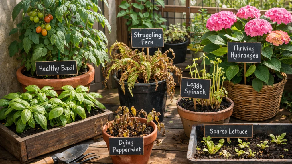 Primjer biljaka na balkonu s različitim uvjetima svjetlosti