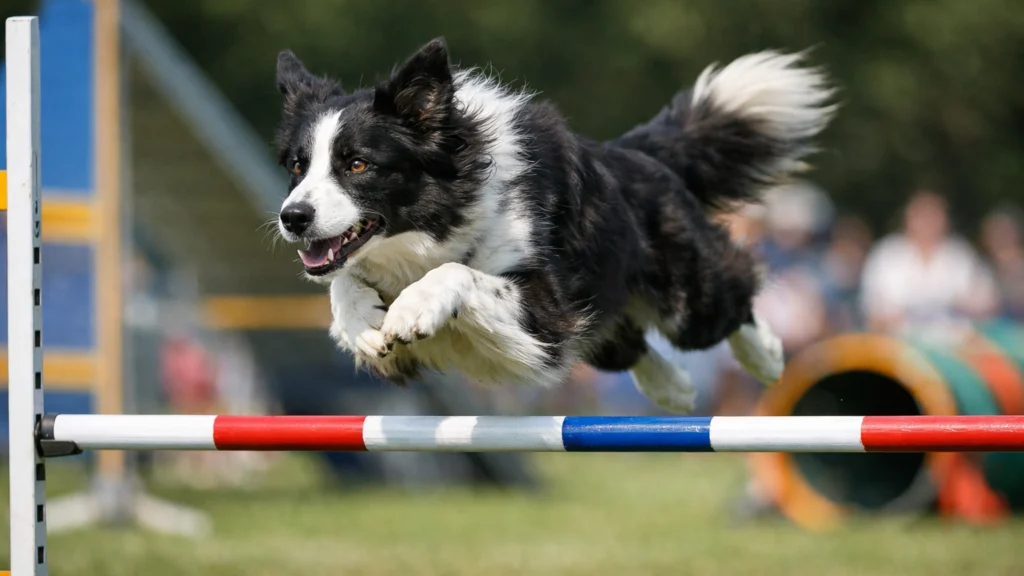Border collie u agility natjecanju koji pokazuje brzinu i preciznost