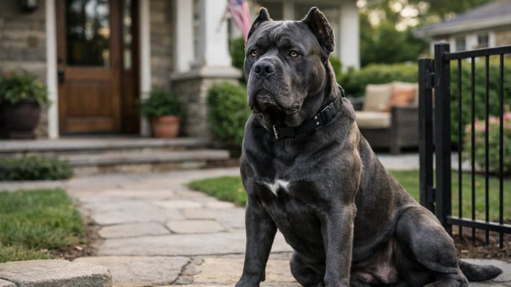 Cane corso čuva obiteljsku kuću i promatra okolinu