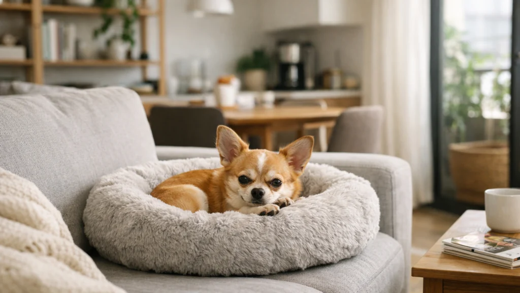 Chihuahua u stanu s vlastitim mjestom za odmor i dnevnom rutinom