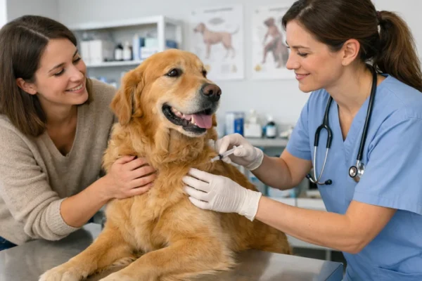 Veterinar cijepi psa u veterinarskoj ambulanti kao dio odgovorne brige o zdravlju psa