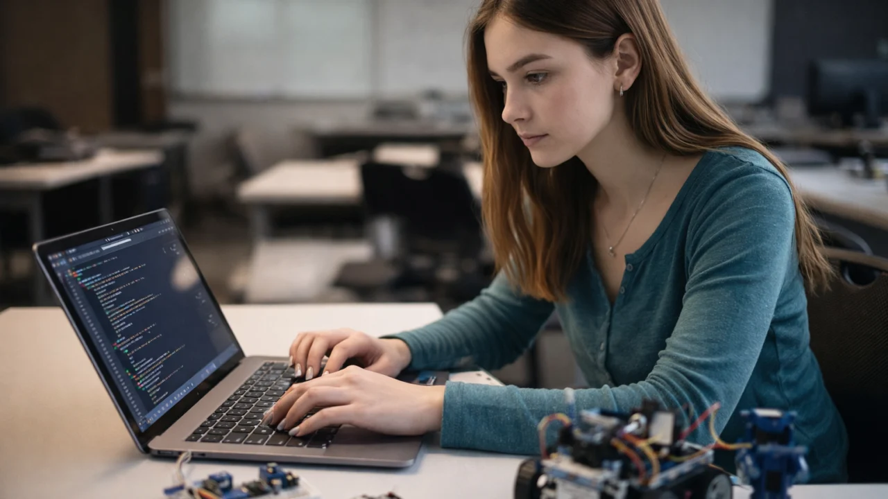Studentica radi na STEM projektu u učionici, poticanje djevojaka na karijere u tehnologiji i inženjerstvu