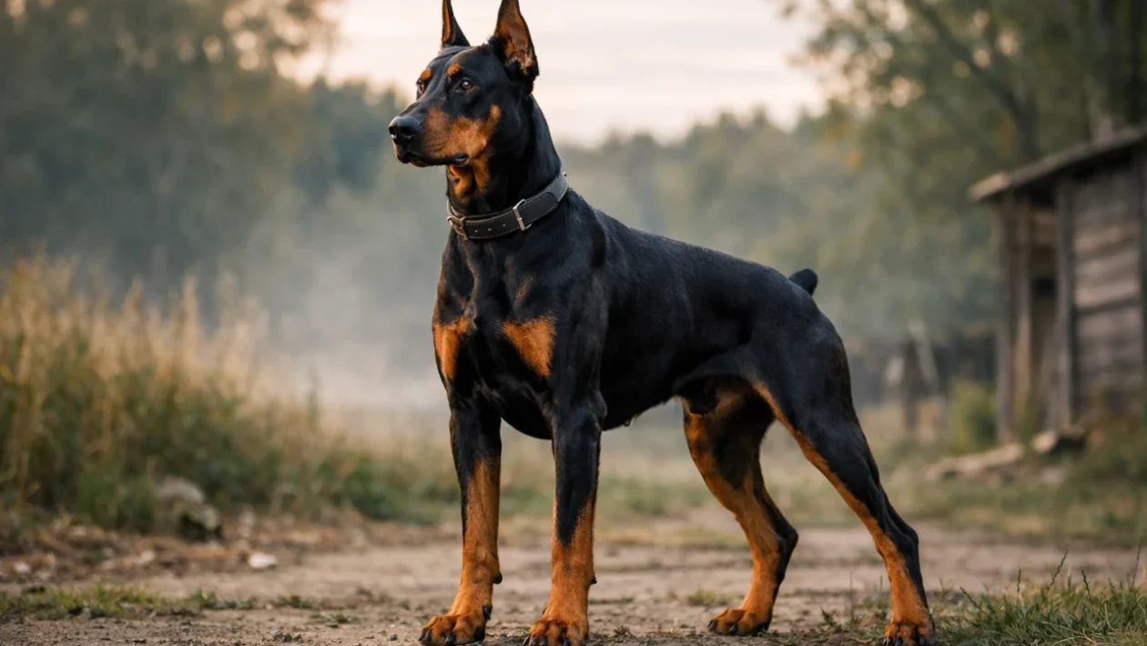 Doberman kao inteligentan i odan pas čuvar u prirodnom okruženju