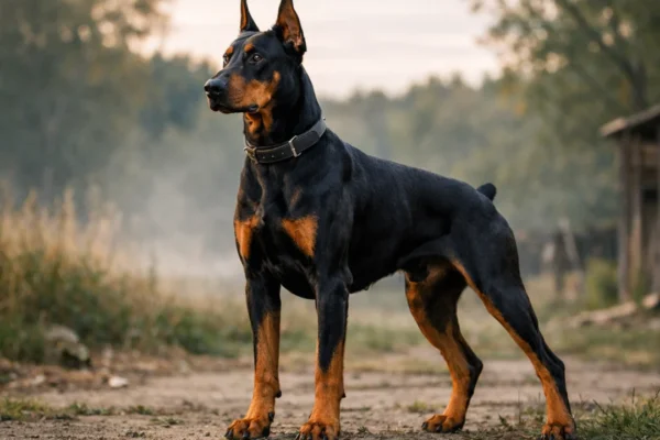 Doberman kao inteligentan i odan pas čuvar u prirodnom okruženju