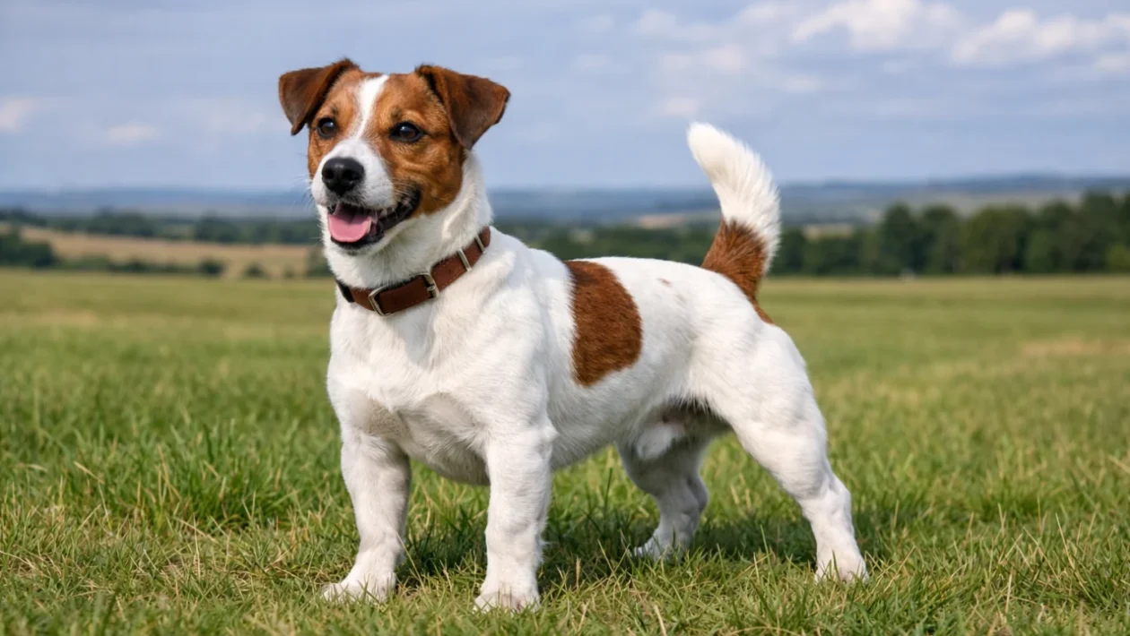 Jack Russell terijer u prirodi, energičan i budan pas karakteristične građe