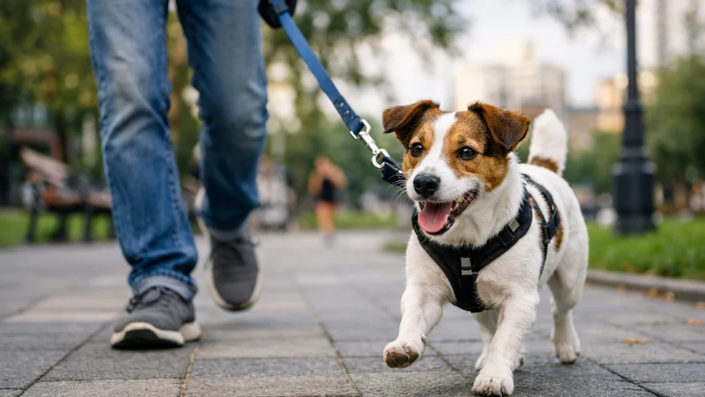Jack Russell terijer u šetnji s vlasnikom, primjer svakodnevne fizičke aktivnosti