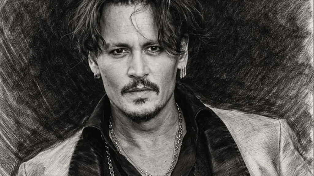 Johnny Depp u ulozi, prikazan u ugalj stilu