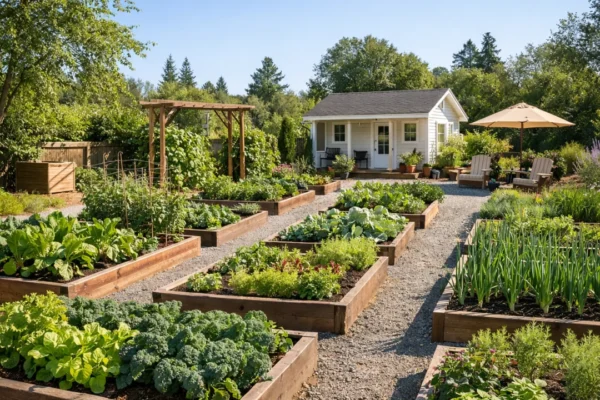 Idealno mjesto za vrt s puno sunca i uređenim gredicama u dvorištu