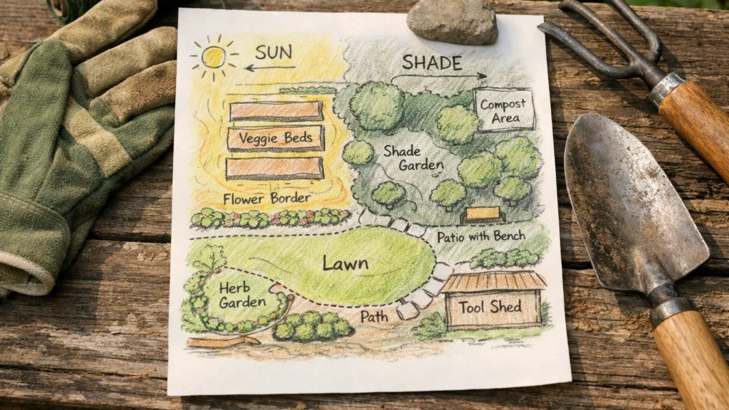 Planiranje vrta i označavanje sunčanih i sjenovitih dijelova