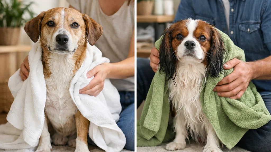 Različiti primjeri kupanja kratkodlakog i dugodlakog psa