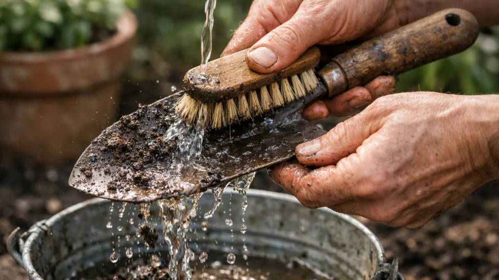 Čišćenje vrtnih alata nakon rada u vrtu