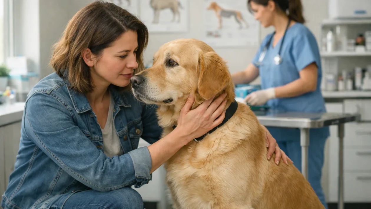 Vlasnik psa dovodi psa veterinaru zbog zabrinjavajućih simptoma