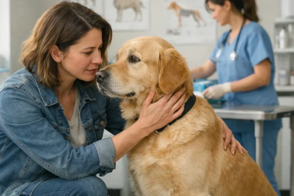 Vlasnik psa dovodi psa veterinaru zbog zabrinjavajućih simptoma