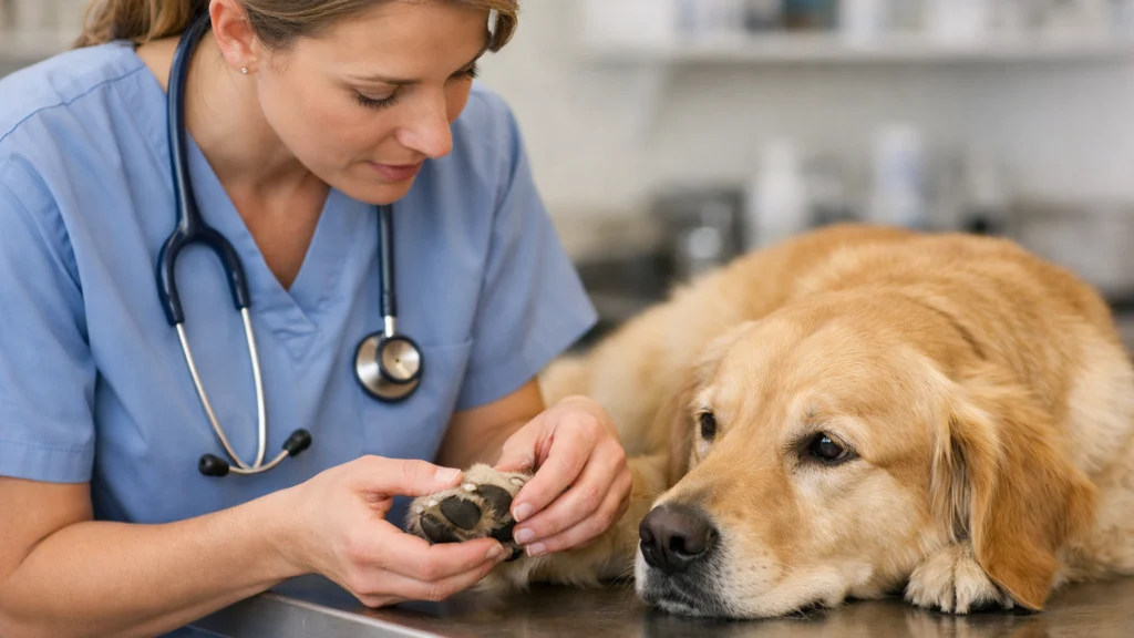 Veterinar pregledava psa zbog šepanja ili moguće ozljede
