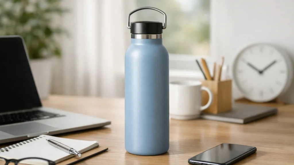 Boca vode na radnom stolu kao podsjetnik na redovit unos tekućine