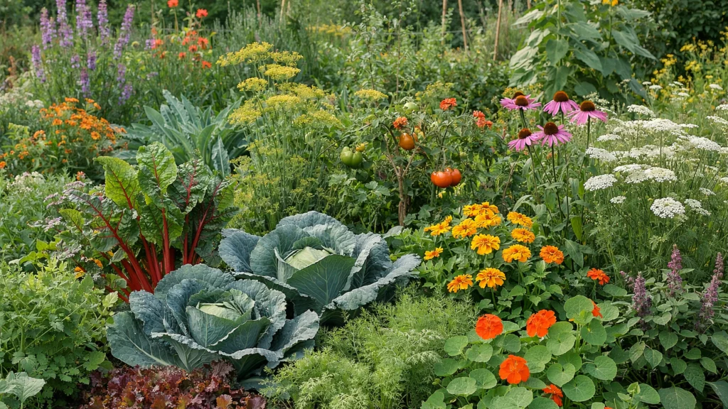 Raznolik vrt s povrćem, cvijećem i samoniklim biljem za privlačenje korisnih kukaca
