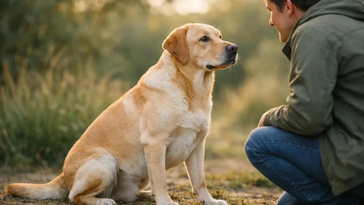 Pas koji komunicira govorom tijela u prirodnom okruženju