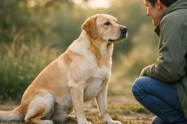 Pas koji komunicira govorom tijela u prirodnom okruženju
