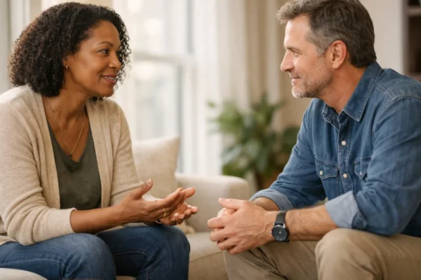 Zdrava komunikacija i empatija između dvoje ljudi u razgovoru