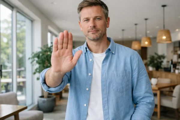 Samouvjerena osoba mirno govori ne bez osjećaja krivnje u svakodnevnoj situaciji