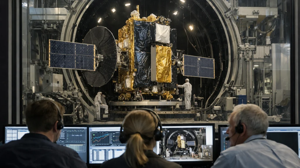 Testiranje svemirske letjelice u vakuumskoj komori prije lansiranja