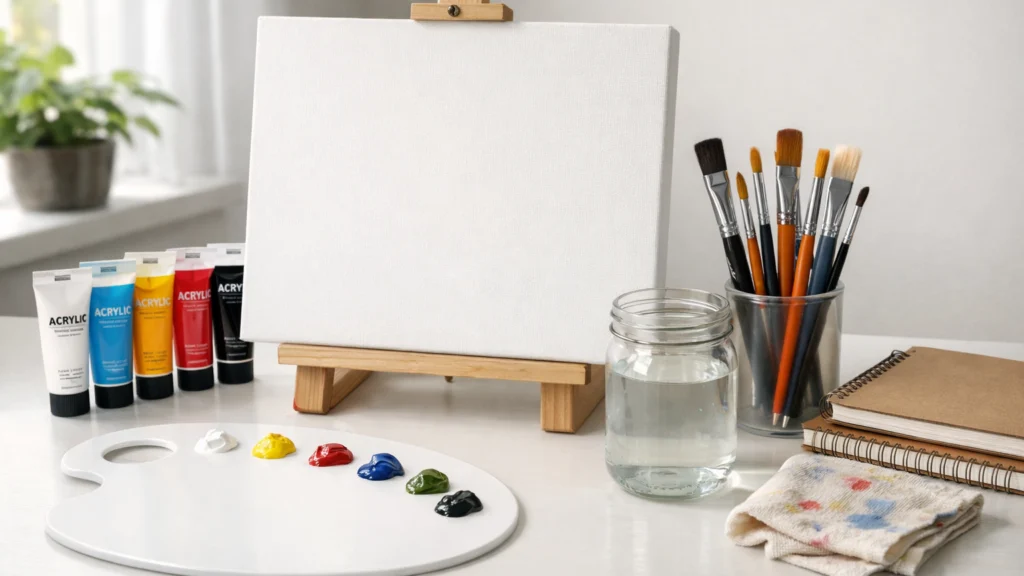 Uredan radni prostor za slikanje akrilnim bojama