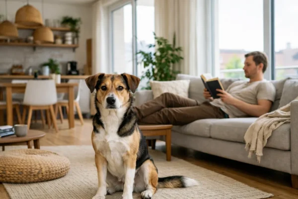 Pas mirno boravi u stanu bez pretjeranog lajanja uz vlasnika