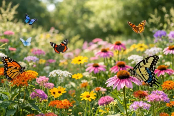 Vrt za leptire s autohtonim cvijećem i leptirima u prirodnom okruženju