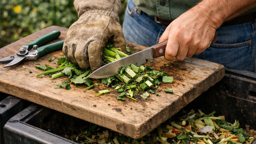 Usitnjavanje vrtnog otpada prije dodavanja u kompost