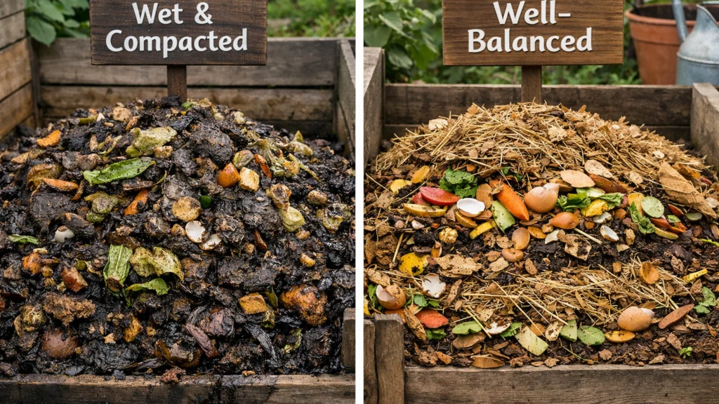Pogrešno i ispravno održavan kompost – usporedba u vrtu